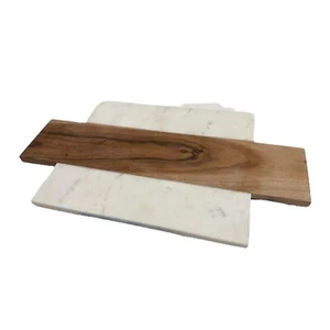 Wood and Marble Serving Tray Cheese Board Decorative Accent 17.5 Inch - Picture 1 of 10