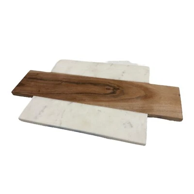 Wood and Marble Serving Tray Cheese Board Decorative Accent 17.5 Inch - Image 1 of 4