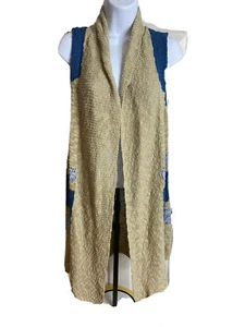 Cato Brown and Blue Sweater Sleeveless Open Front 74% Cotton 26% Acrylic Size L - Picture 1 of 6