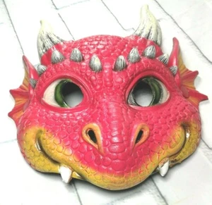 Child's Dragon Mask Costume Rubber Dragon 8" Mask With Horns For Kids, RED - Picture 1 of 2