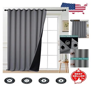 Grommet Top 100% Blackout Drapery for Sliding Glass Door - Grey, 108"L x 100"W - Picture 1 of 11