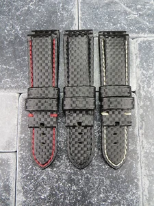 Correa de despliegue de 24 mm correa de reloj de cuero de fibra de carbono PANERAI negro rojo blanco - Imagen 1 de 20