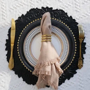Round Faux Leather Placemats 15 Inches Set of 6 Non-Slip Durable Place mats H... - Picture 1 of 7
