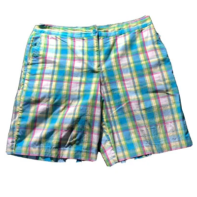 Bermudas Izod Mujer 16 XL Rosa Turquesa Amarillo Cuadros Elastizadas Preppy Walk Foto 1 de 4