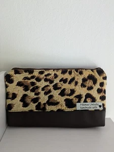 *Unikat Kosmetik Tasche Etui Clutch handmade Leo animalprint Beige Kunstleder - Bild 1 von 1