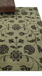 Hand knotted 4X6 Olive and Dark Green Floral wool and Silk area rug-DD/OC28 - Picture 1 of 11