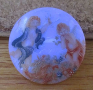 1 BM:CZA Czech Glass Decal 2 Cherubs-UV Reactive Pink Button - 1.341" = 34.06mm - Picture 1 of 4