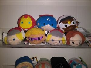 Disney MARVEL Tsum Tsum Plush Lot of 6- Capt. A, Iron Man, Thor(2), Hawkeye, BW