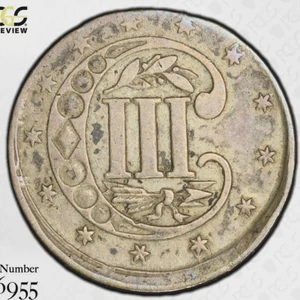 PCGS-VF! 1856 THREE CENT SILVER STRUCK 5% OFF CENTER ERROR - Picture 1 of 3
