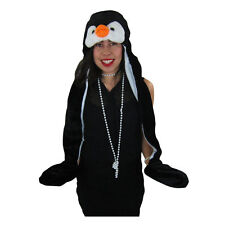 New Animal White Baby Penguin Hood Hoodie Hat Faux Fur Mittens Gloves Paw Pocket