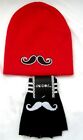 Black Outline Mustache on a Red Beanie + Mustache Fingerless Gloves-New!