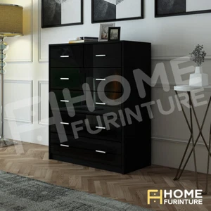 High Gloss Tallboy Dresser 6 Chest of Drawers Storage Table Cabinet Organiser BK - Picture 1 of 7