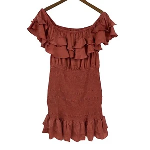 Do+Be Womens NWT Size Large Dress Cinnamon Burnt Orange Ruffles Mini - Picture 1 of 10