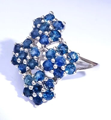 Anillo grande de oro blanco de 9 quilates con flores de zafiro, talla N Foto 1 de 4