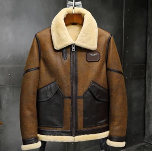 Denny&Dora Mens Shearling Jacket B3 Sheepskin Coat Airforce Flight Jacket S-XXL - Picture 1 of 21