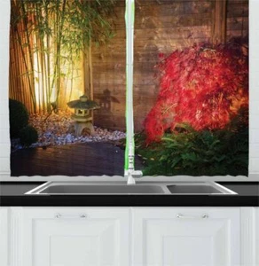 Garden Kitchen Curtains 2 Panel Set Window Drapes 55" X 39" Ambesonne - Picture 1 of 12
