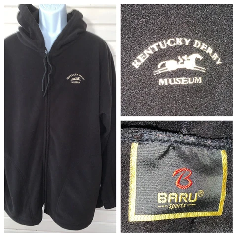 KENTUCKY DERBY MUSEUM  Men’s Sz LARGE Black Fleece Jacket Hooded Full Zip EUC Cover