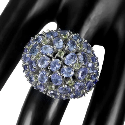 925 Sterlingsilber Ring Oval Tansanit Peridot Natur Edelstein Schmuck Größe 8 - Bild 1 von 4