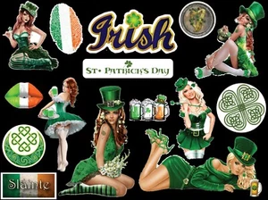 St Patty's Day Slainte Celtic Irish Pin-up Ireland Decals 60 individual Stickers - Bild 1 von 12