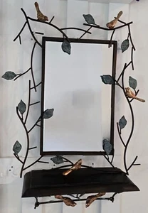 Vintage Wandspiegel Metallrahmen mit Ästen/ Blättern und Vögeln + Regal - Bild 1 von 15