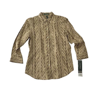 Ralph Lauren women's Linen 3/4 sleeve Shirt blouse -size Small - Laos Tan print - Picture 1 of 4