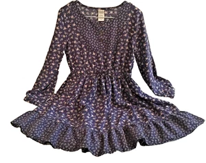 CARTER'S ~ Navy Floral Girls dress Size 6/6X long sleeves ~ adorable pink flower - Picture 1 of 11