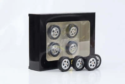 1:18 4 Jantes Set Porsche Téléphone Jante Noir/Argent 35Mm Avec Pneus KK-Scale - Photo 1/2