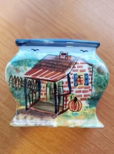 Vintage WCL Ceramics Napkin Holder Fall Autumn Harvest Cabin Pumpkins - Picture 1 of 4
