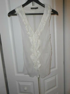 THE LIMITED---"DEEP "V" BONE SILK SHEER SLEEVELESS PLEATED & RUFFLED TOP---LARGE - Picture 1 of 4