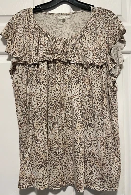 MAURICES Top Camisa Blusa 1X 20 Busto 46 Largo 27 Blanco Marrón Estampado Multi Animal Foto 1 de 2