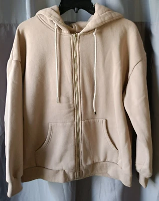 Sudadera con Capucha Marrón Pesada Forrada de Vellón Cremallera Completa Para Mujer Mediana Foto 1 de 4