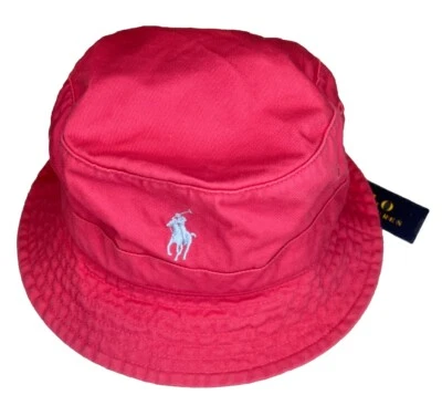 Polo Ralph Lauren Hombres S/M Rojo con Bordado Azul Logo Pony Sombrero Cubo Nuevo con Etiquetas Foto 1 de 4
