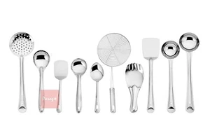 Stainless Steel 10 Pcs Cooking Spoons Spatula Set Kitchen Essential Set for Home - Picture 1 of 4