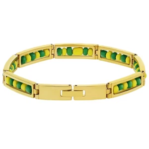 Stainless Steel Green Yellow Beads Babalawo Amulet Protection Orula Bracelet 8" - Picture 1 of 7
