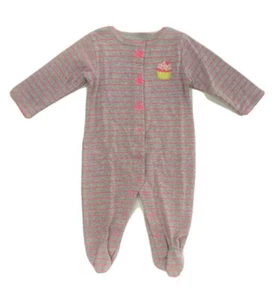 CARTER'S GIRLS PAJAMA X1 - STRIPED SZ 9 MONTHS - PINK FOOTED SLEEPWEAR - Picture 1 of 1