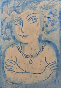 "Mädchen mit Anhänger".  Pastell auf Papier. Gemälde. Zeichnung. Art. - Bild 1 von 4
