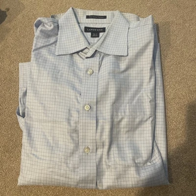 Camisa para hombre Lands End No Iron azul con mini cuadros grises 15 1/2-34 ¡Nueva! Foto 1 de 2