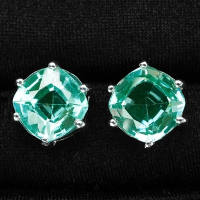Bluish Green Paraiba Tourmaline 7.60Ct 925 Sterling Silver White Gold Earrings - Image 1 of 4