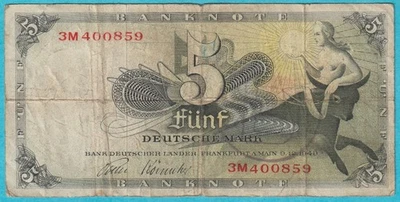 German 5 Mark Note 1948, Deutsche Mark P-13a 3M400859 - Image 1 of 2