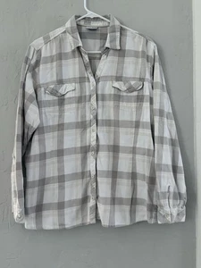 Casual Womens Flannel Columbia Long Sleeve Button Up Shirt Beige Plaid Sz 2XL - Picture 1 of 5