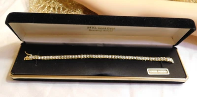 24KT Gold over Sterling Silver Diamond accented Tennis Bracelet 925 - Image 1 of 4
