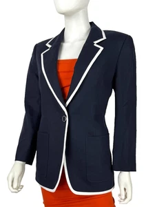 $1.5K Lafayette 148 NY New 6 US 42 IT M Blue Linen Blazer Jacket Coat Runway - Picture 1 of 13