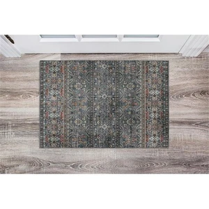 Linon Washable Buford Polyester 2'x3' Rug in Teal Blue - Picture 1 of 18