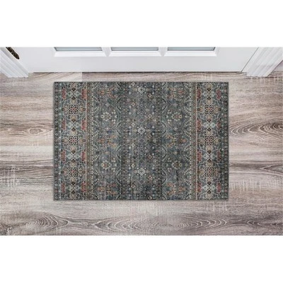 Linon Washable Buford Polyester 2'x3' Rug in Teal Blue - Image 1 of 4