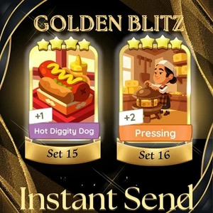 Hot Diggity Dog & Pressing 4 ⭐ Gold Sticker Monopoli Go Golden Blitz ✨ INSTANT✅ - Picture 1 of 1