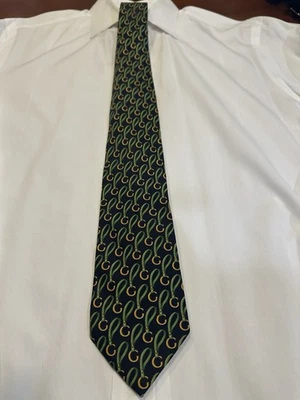 Corbata Gucci Hombre 100% Seda, Hecha en Italia, Azul Marino, Verde y Dorado. Foto 1 de 3