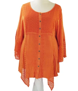 NUEVA Blusa Roaman's Naranja Talla Grande 38W Encaje Yugo Manga Campana 3/4 Bordada - Imagen 1 de 4