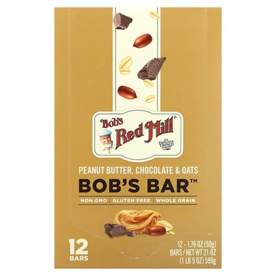 Bob's Bar, Peanut Butter, Chocolate & Oats, 12 Bars, 1.76 oz (50 g) Each - Image 1 of 4