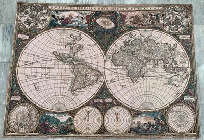 3x4 ft Vintage French World Map Tapestry Traditional Medieval Room Wall Hanging - Image 1 of 4