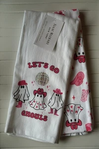 2 Halloween Kitchen Towels Let’s Go Ghouls Disco Ball Pink Cowgirl Ghost Mizrahi - Picture 1 of 8